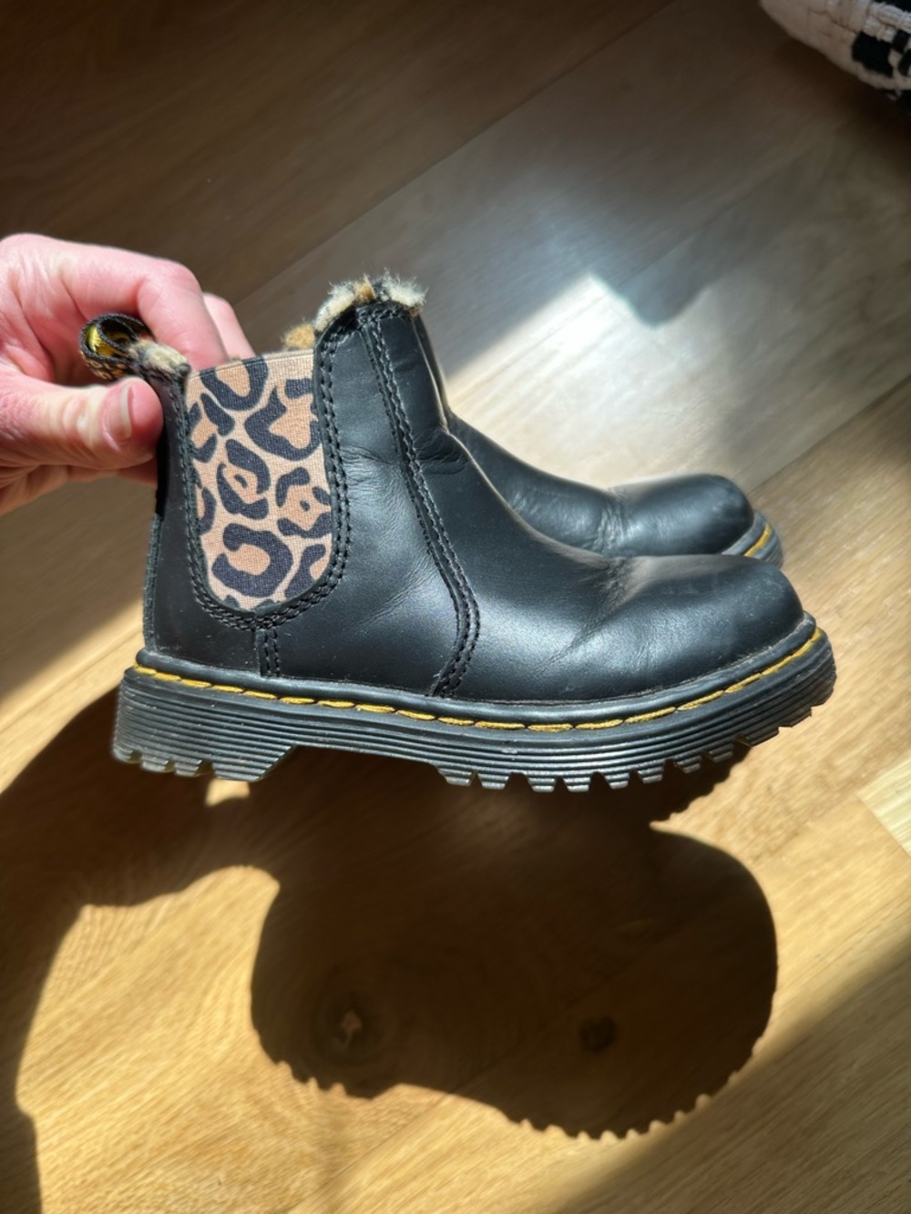 Dr. Martens Black Leather Chelsea Boots with Leopard Elastic Panels